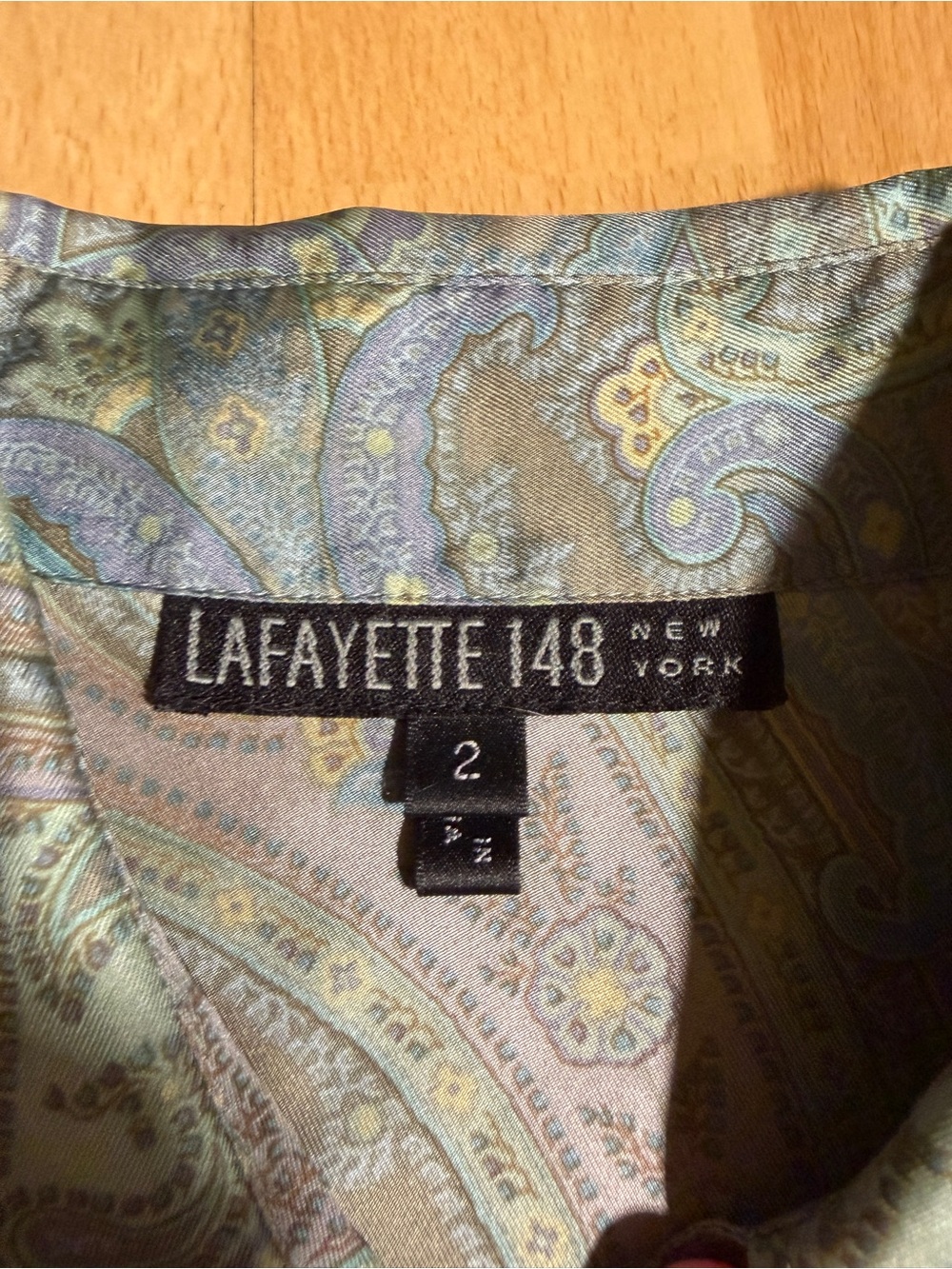 Lafayette 148 New York 100% Silk Light Blue & Sea Foam Paisley Button-Down Shirt - Picture 5 of 10